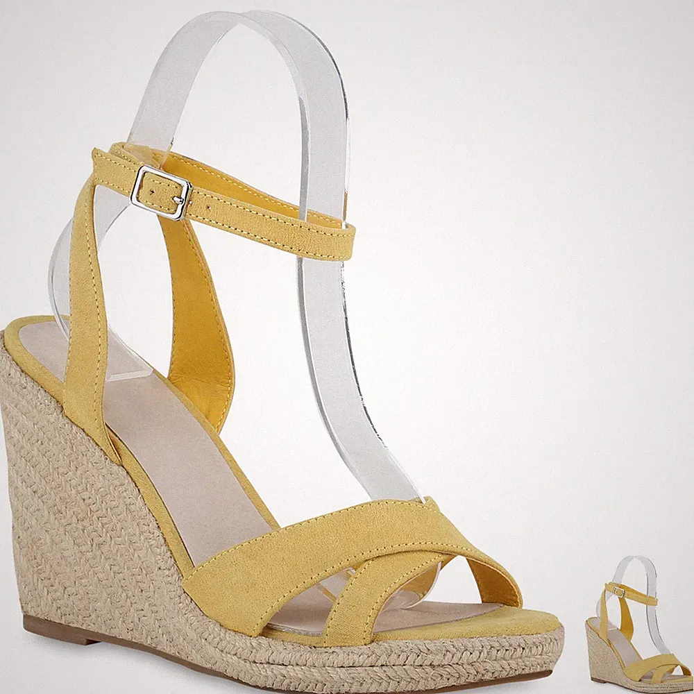VAN HILL Damen Keilsandaletten Bast Plateau Sandaletten Hoher Absatz Trendy