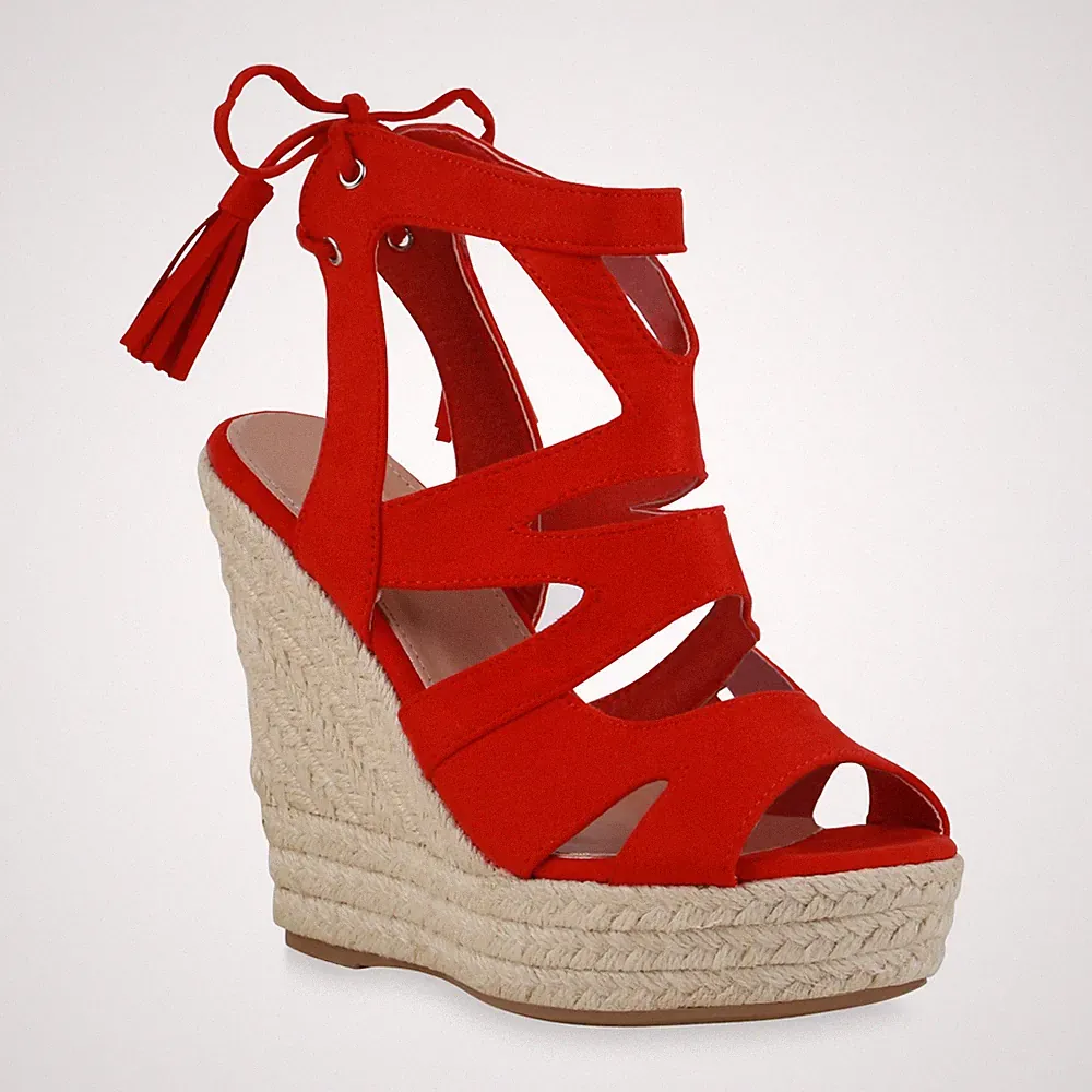 VAN HILL Damen Keilsandaletten Celine Bast Plateau Sandaletten Trendy Cut-Outs