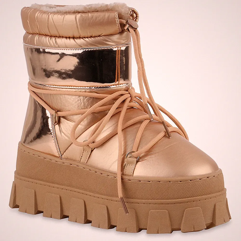 VAN HILL Damen Winter Boots Stiefeletten Metallic Keilabsatz Plateau Iliana