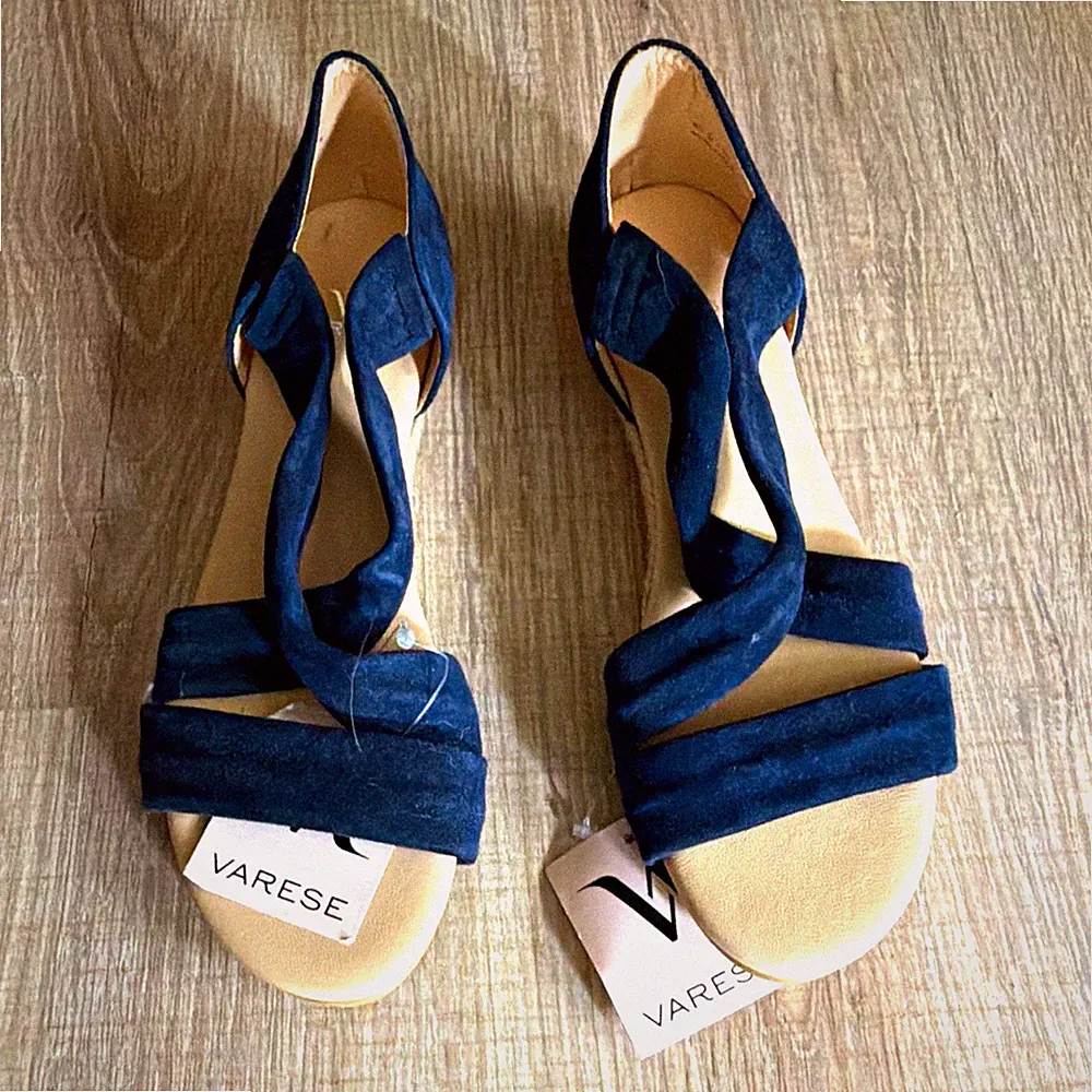 Varese Damen Sandalen Riemchen Keilabsatz blau/beige Gr. 38 Veloursleder-Optik