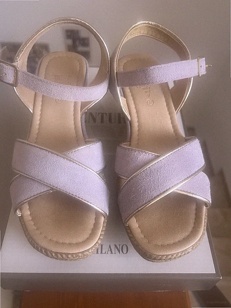 VENTURINI Damen Sandalen Keilabsatz mittel Riemchen Leder lila/gold 38