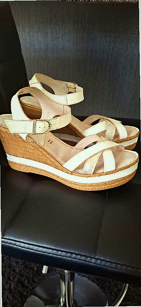 Vera Pelle Damen Keilabsatz-Sandalen Leder Riemchen Schnalle Weiß EU 39