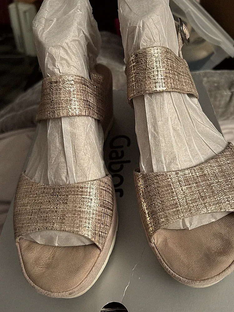 VERPACKTE GABOR WILDLEDER MAUVE KEILABSATZ SANDALEN SLINGBACK GRÖSSE 7
