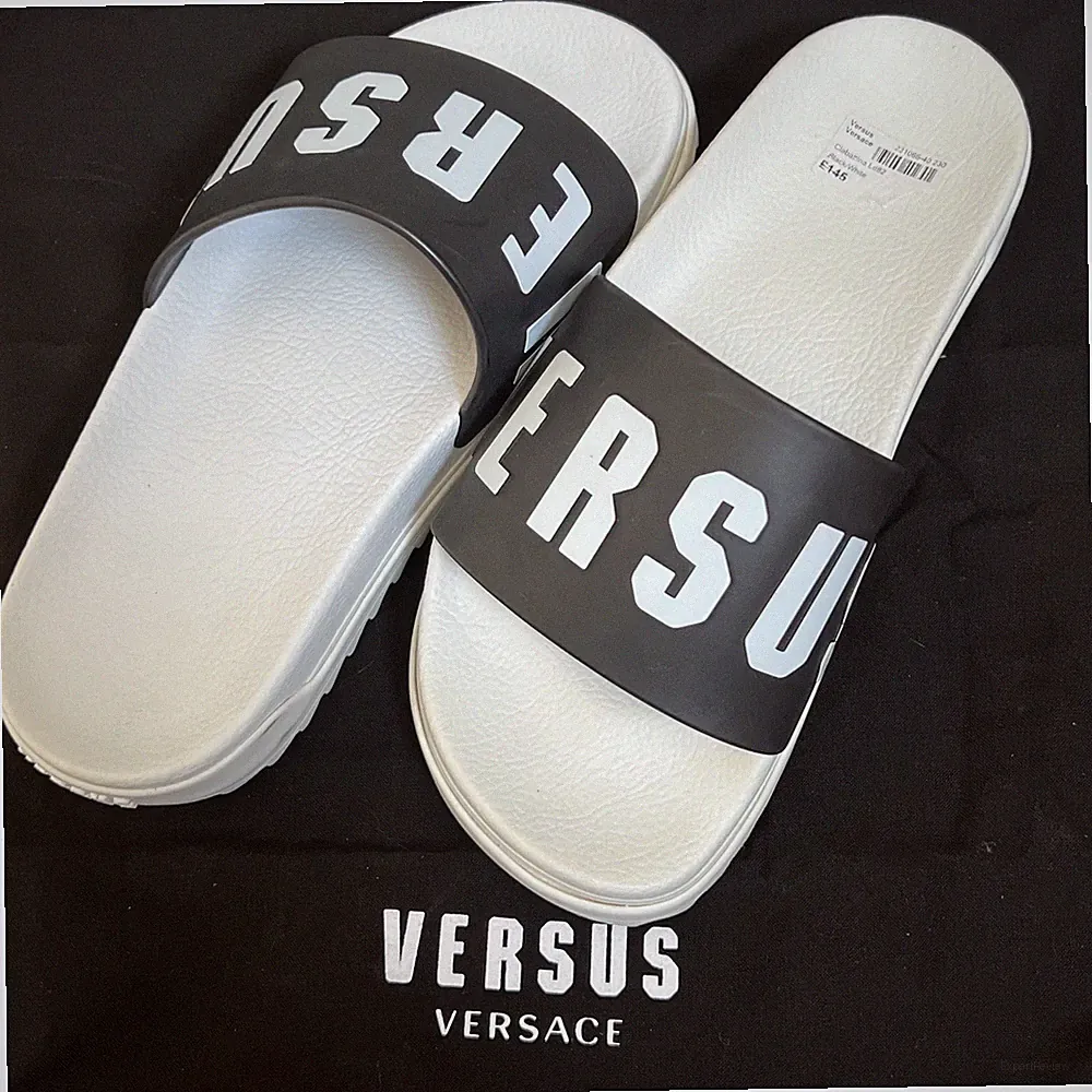 Versus Versace Logo Wedge Slider Schwarz Weiß Größe 4 Neu Mit Staubbeutel