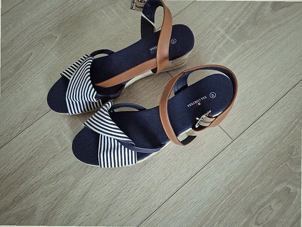 VIA CORTESA Keilsandaletten Gr. 42 Maritim Blau-Weiß Gestreift Espadrilles NEU