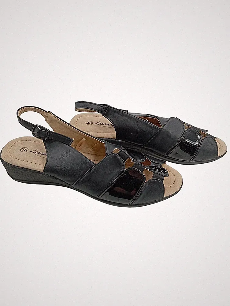 Via Milano Damen Sandalen Gr. 38 Schwarz Komfort Slingback Keilabsatz