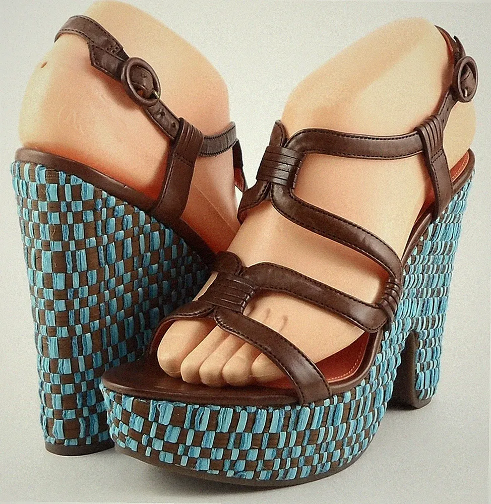 Via Spiga Cai Tabak Türkis Designer Plateau Sandalen 7.5 Eu 38.5