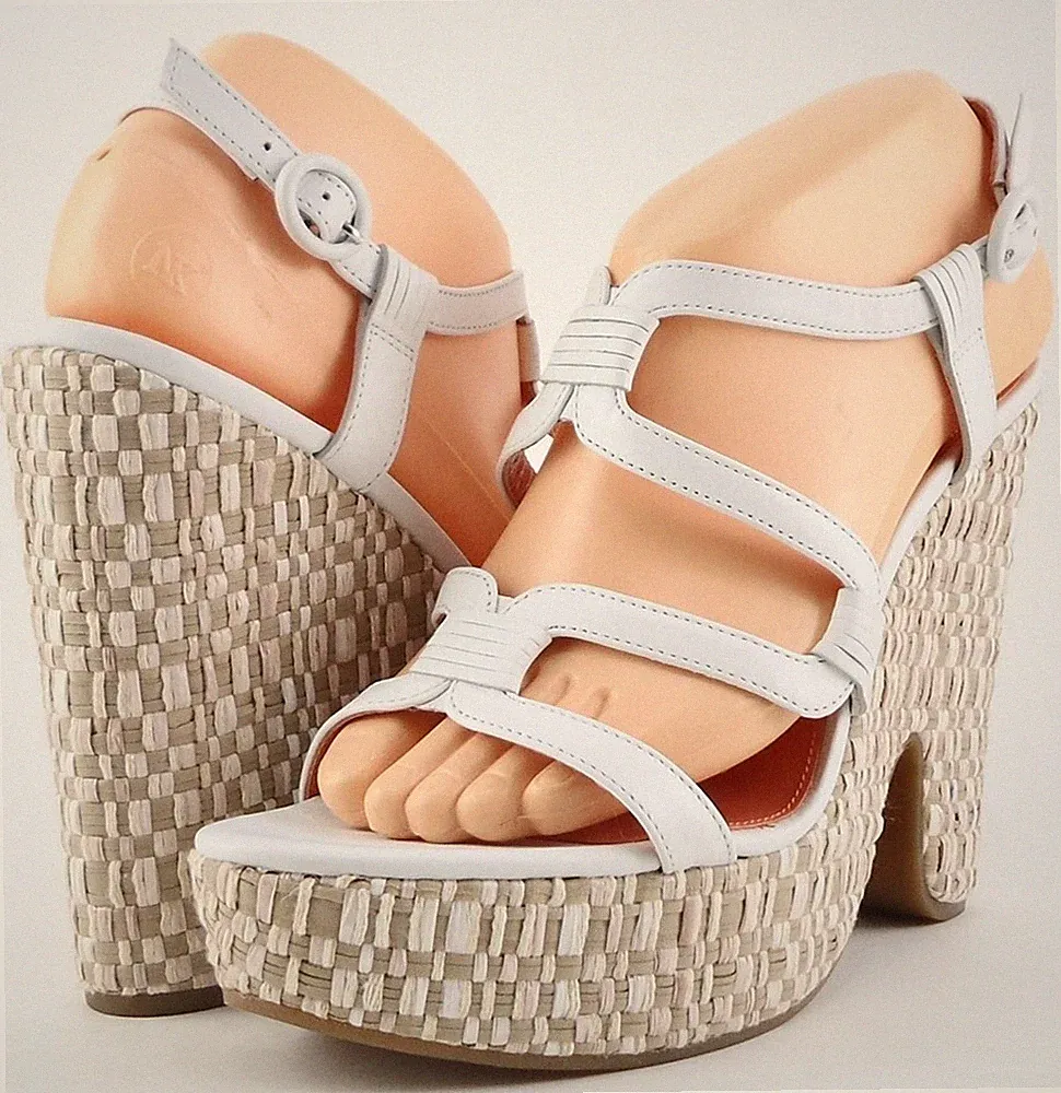 Via Spiga Cai Weiß Creme Leder Designer Plateau Sandalen 8.5 Eu