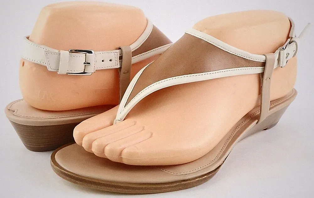 Via Spiga Halo 2 Zimt Multi Designer T-Strap Tanga Keilabsatz Sandalen
