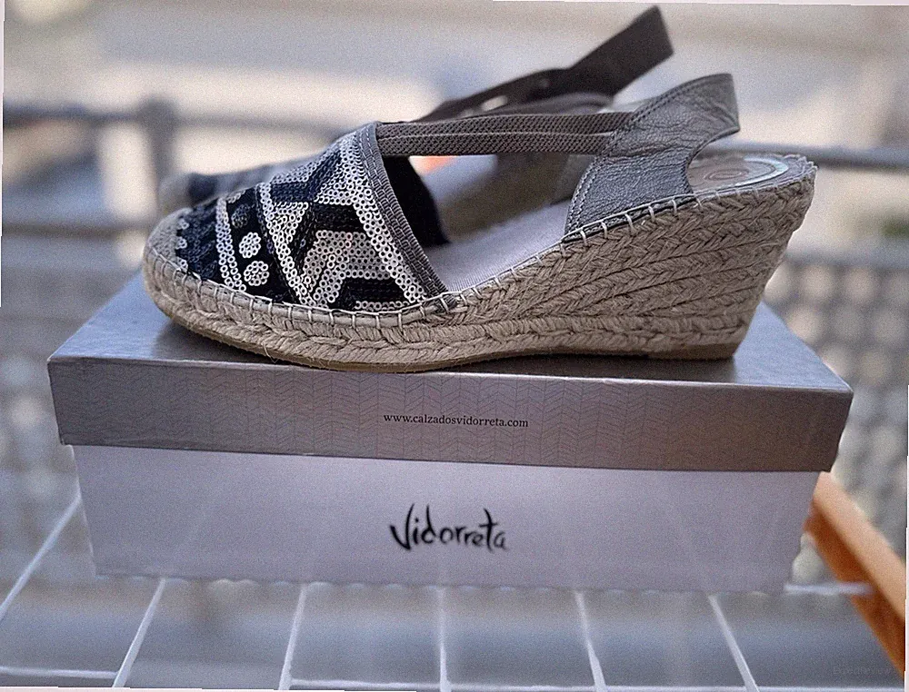 Vidorreta Damen Espadrille-Sandalen hoher Keilabsatz Pailletten EU 40