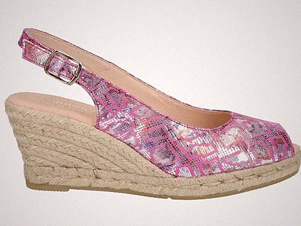 Viguera Carcasona Espadrilles Damen Sandale Keilabsatz 7 Cm Leder FUX (Fuxia)