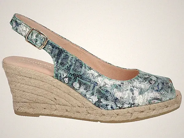 Viguera Damen Espadrilles mit bedrucktem Lederkeilabsatz Carcassona - VER (Grün)