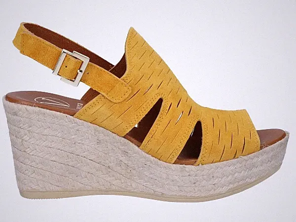 Viguera Damen Espadrilles mit Keilabsatz aus Kalbsleder - SEN (Senf)