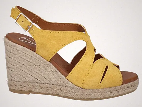 Viguera Damen Espadrilles Sandalen aus Lederkruste mit Keilabsatz und Schnalle - COR (C
