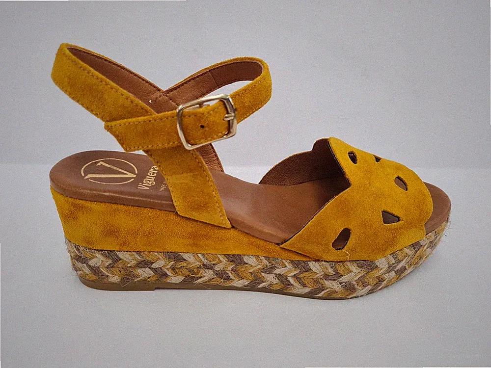 Viguera Damen Espadrilles Sandalen aus Wildleder, mit Schnalle - SEN (Senf