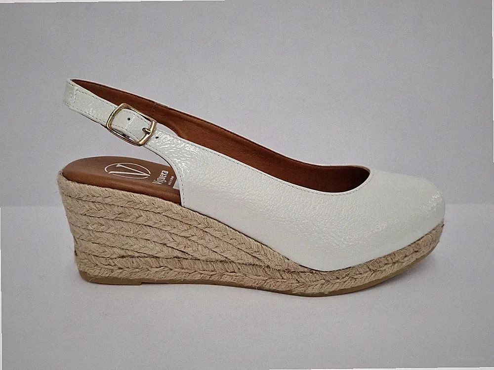 Viguera Damen Espadrilles Sandalen mit offener Spitze mit Keilabsatz und Schnalle - BIA (Bianc