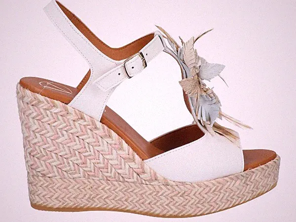 Viguera Lotus Damen Sandalen Espadrilles Leder Federbesatz BIA (Weiß)