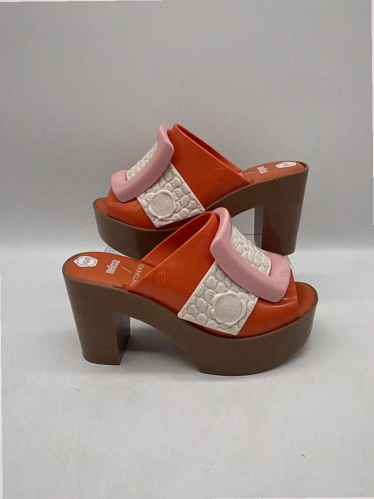 Viktor & Rolf Melissa Heeled Buckled Jelly Sandals Orange Brown UK 4 EU 37 Neu