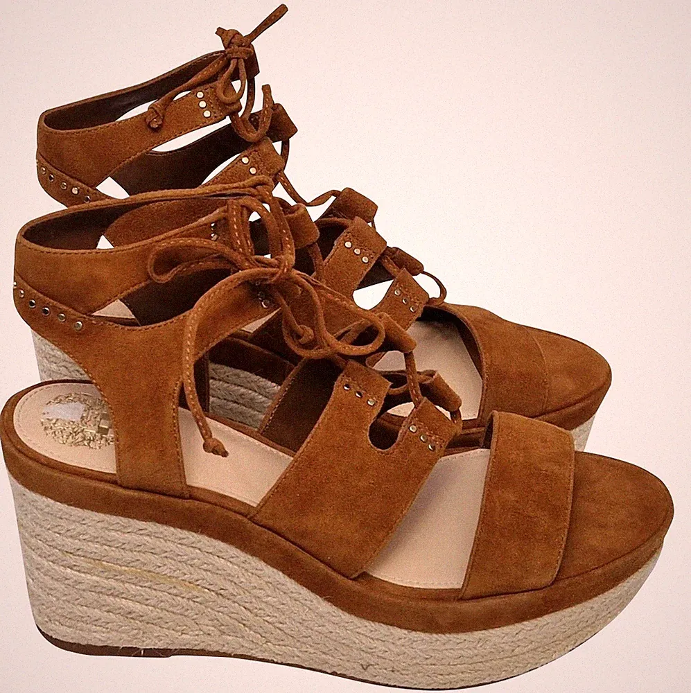 Vince Camuto Katila Damen Braun Riemchen Plateau Keilabsatz Sandalen EU 38,5 UK 5,5