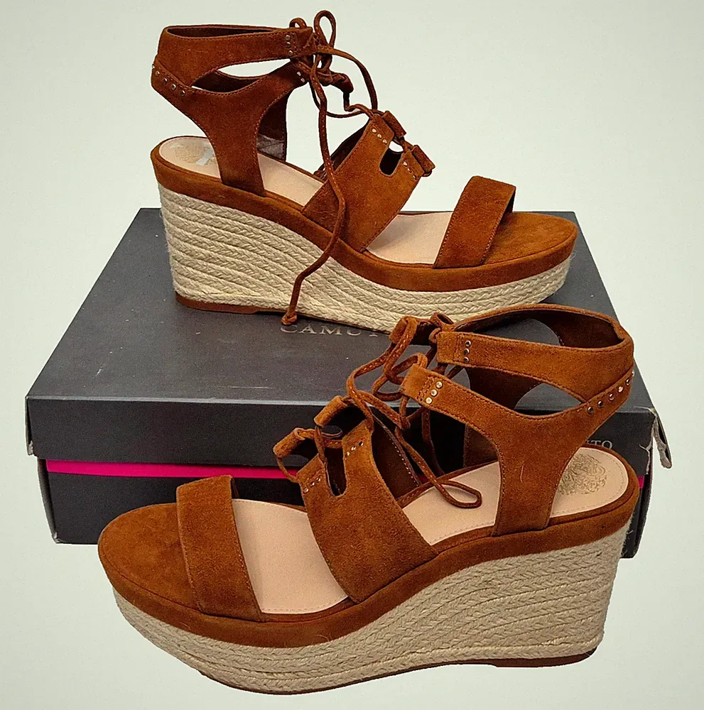 Vince Camuto Katila Damen Braun Riemchen Plateau Keilabsatz Sandalen EU 40 UK 6,5