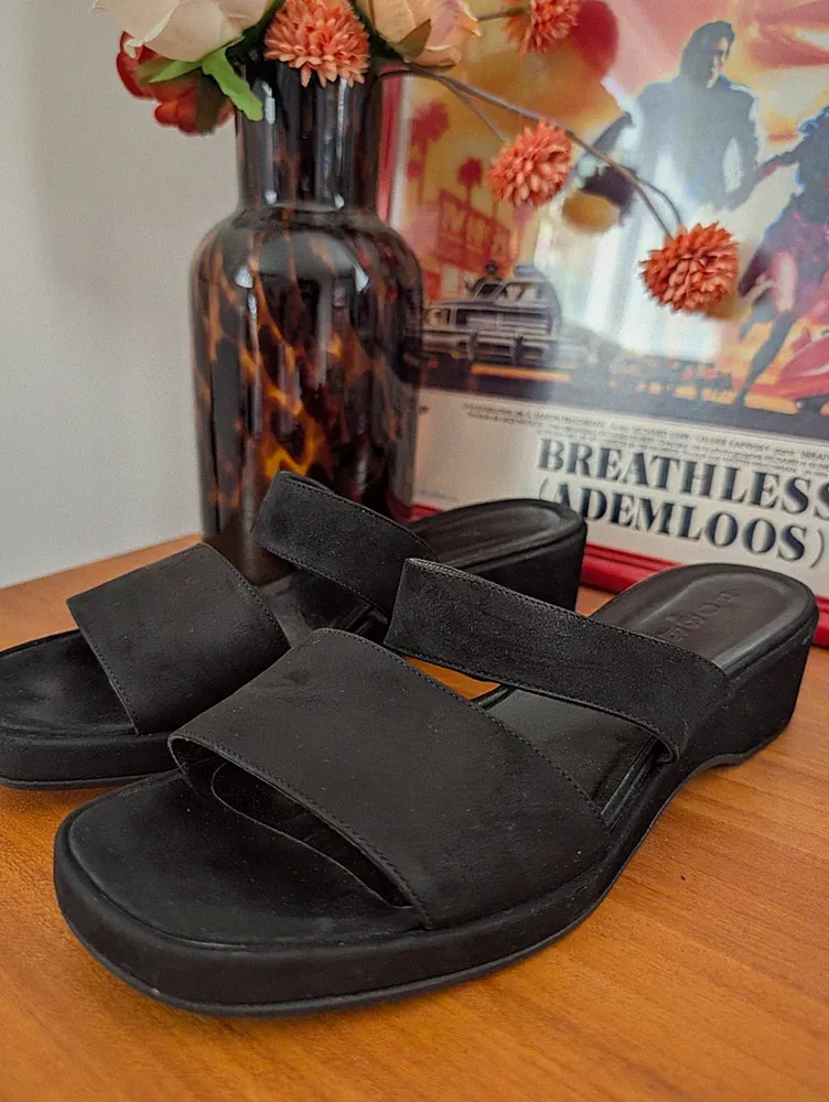 Vintage 90s Hobbs Marilyn Anselm Black Suede Platform Wedge Mules UK 5