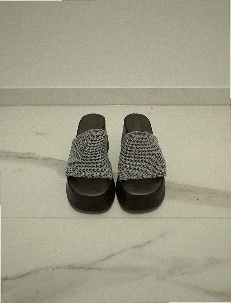 Vintage Gabor Jollys Platteau Sandalen Schlappen Keilabsatz Clogs Grau 40