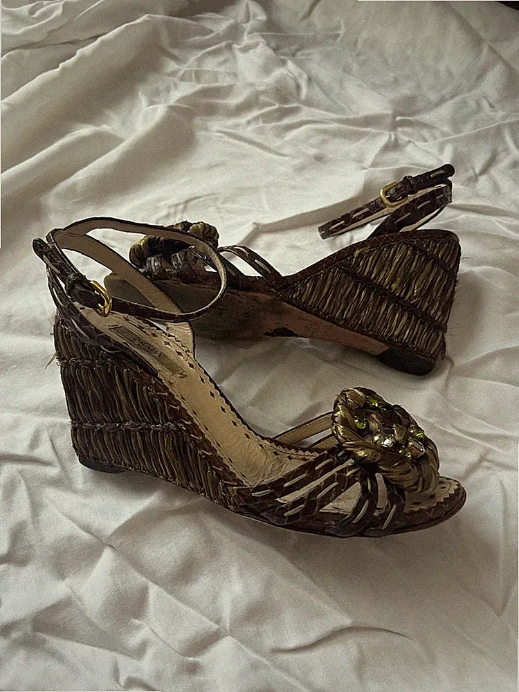 Vintage Prada Keilabsatz Sandalen Riemchen Gr. 37
