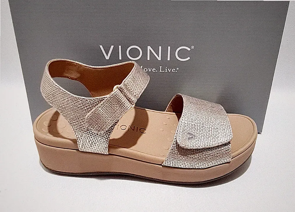 Vionic Sandalen UK 9 NEU Weite Passform Raz Gold Orthesen Keilabsatz Plateau Sandaletten EU 43