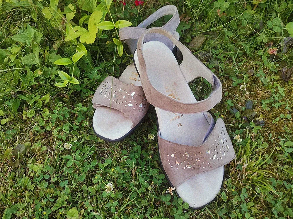Vita form Sandale Leder Damen beige/grau mit Strass Gr. 38 Weite H