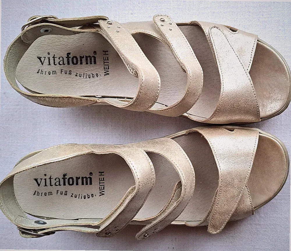 Vitaform Damen Sandalen Gr. 40 Champagner Silber Metallic Weite H Echtleder