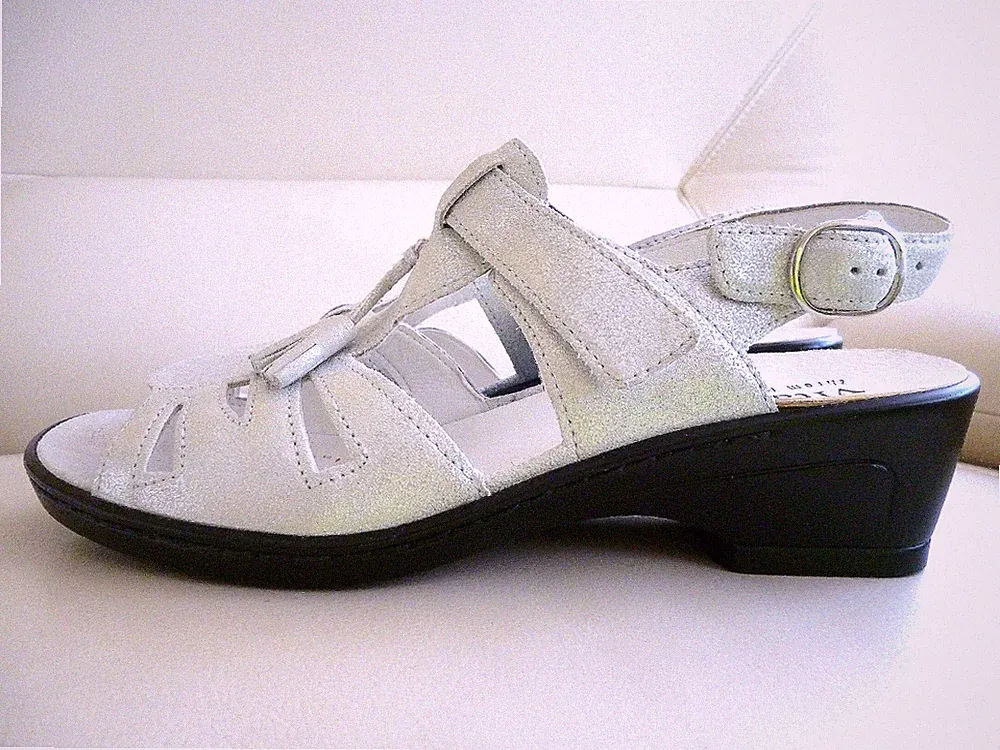 Vitaform Komfort leichte Sandalen Echtleder Silber Gr.40H ✅NEU Einlagen NP 109 €