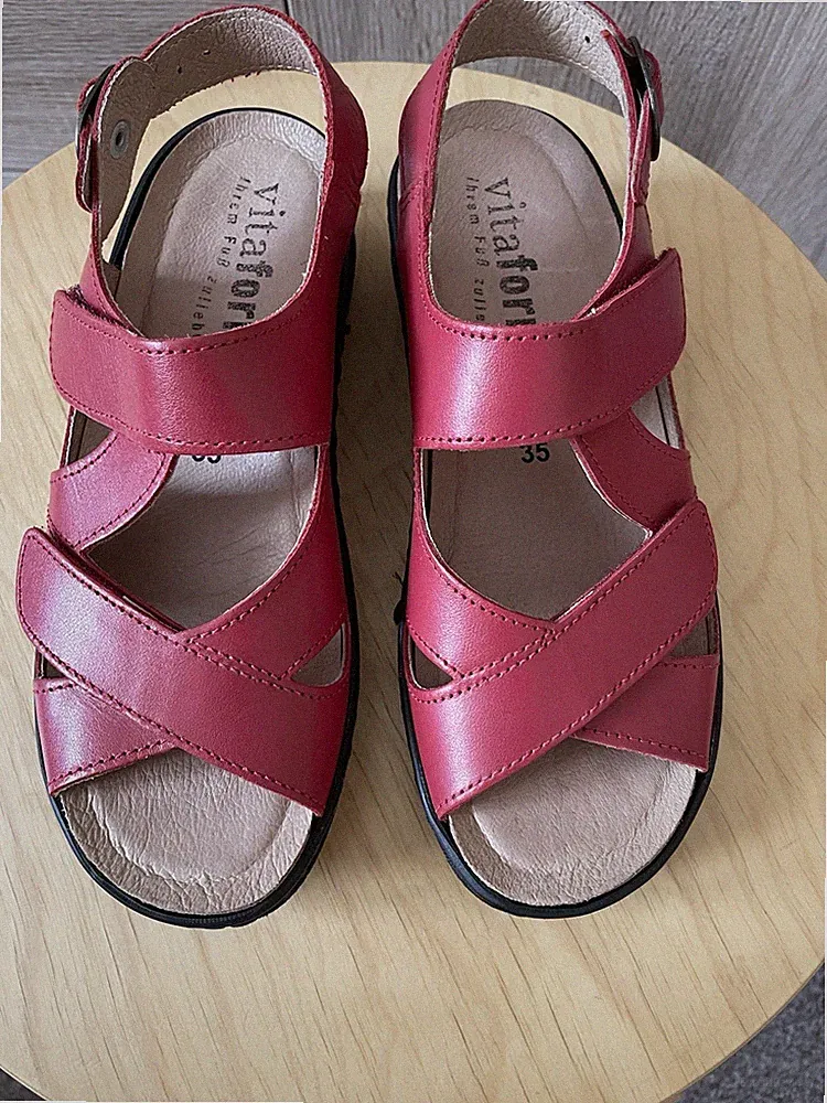 Vitaform Sandalette echt Leder Gr. 35 Rot Bordeaux Klettverschluss Thorsten S