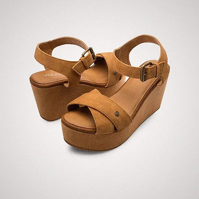 VOLCOM Stone Plattform Sandl COG cognac Keilabsatz braun NEW Neuware Portofrei !