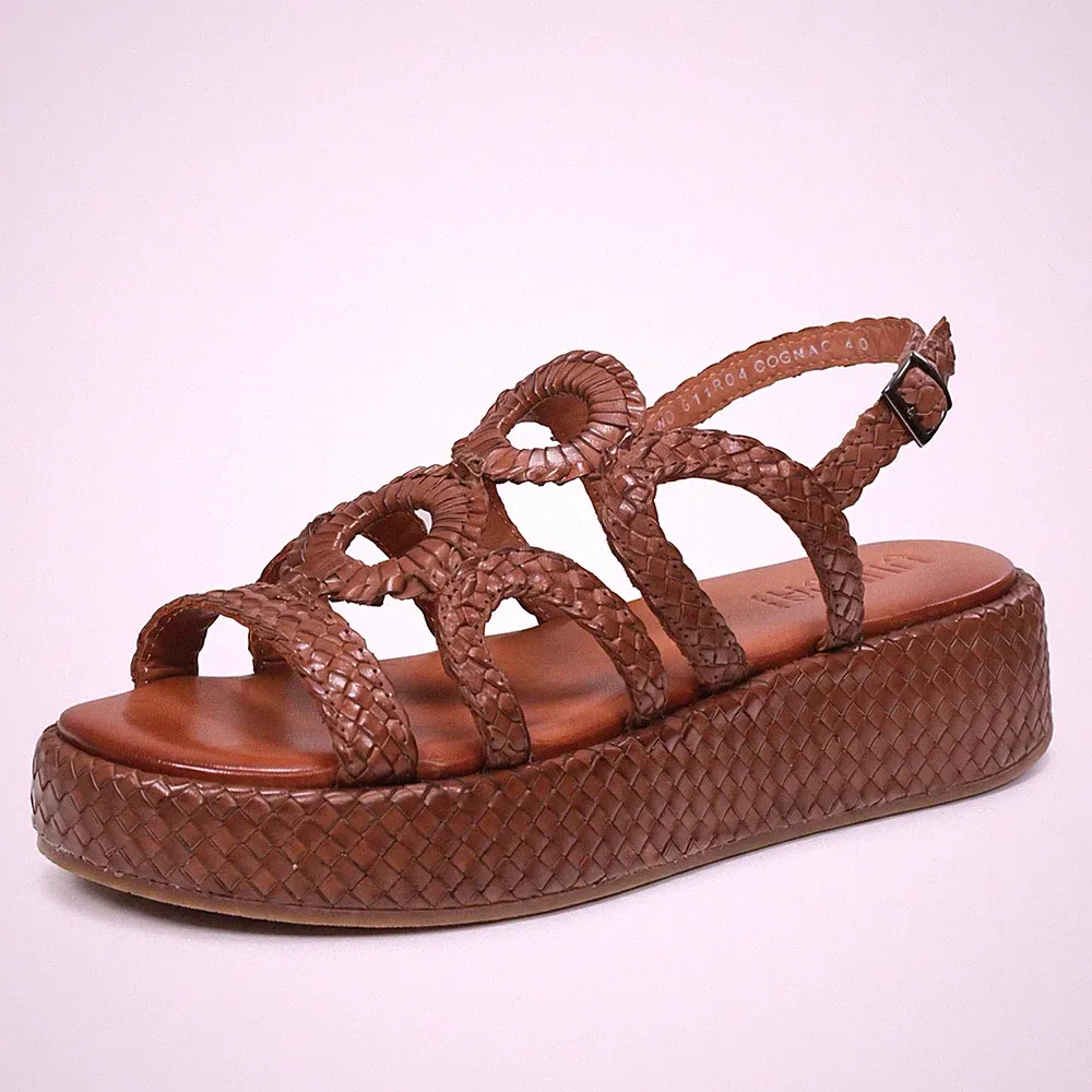 Vueva Leder Sandalen mit Keilabsatz braun - Damen Schuhe Sandalen Keilabsatz und Plateau