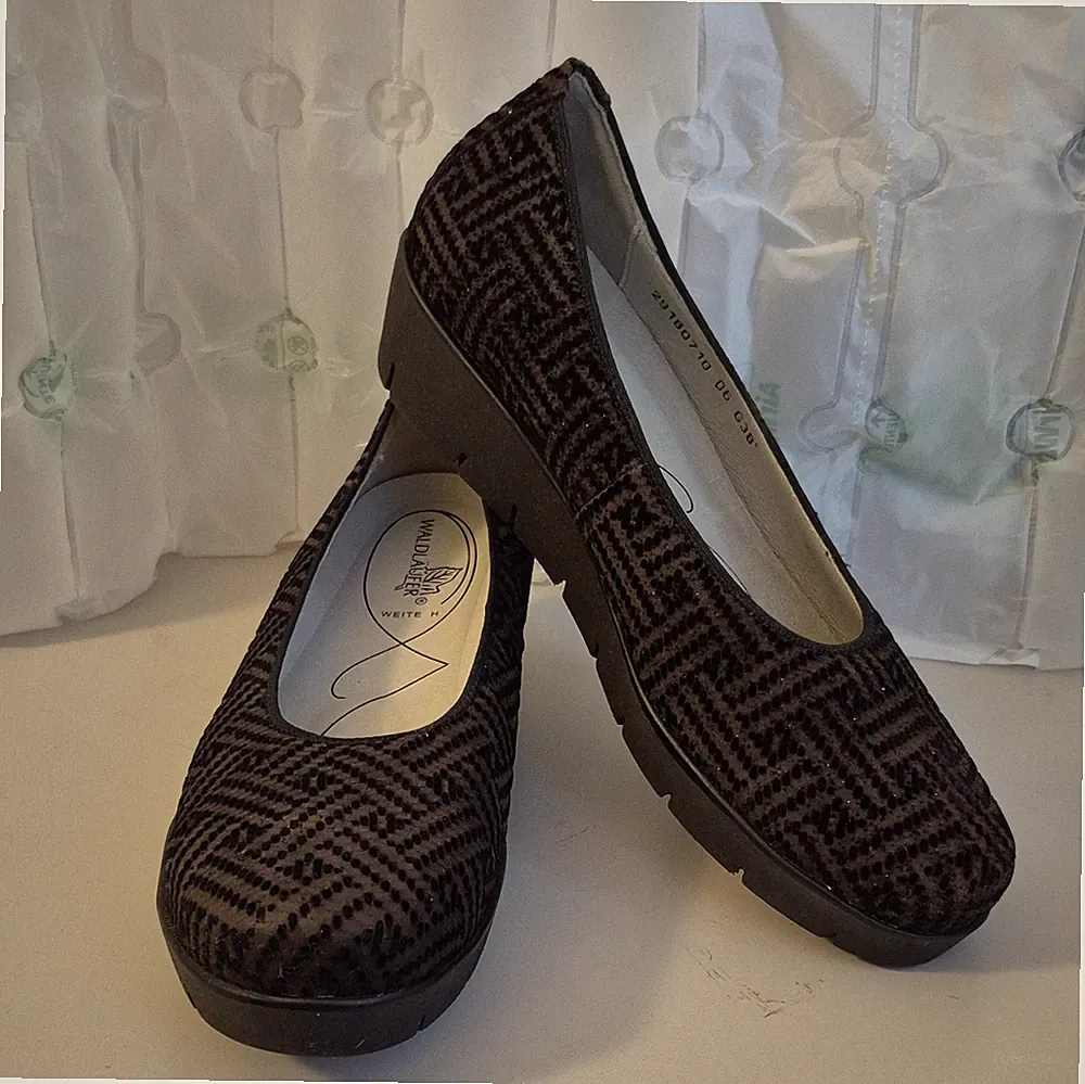 Waldläufer Damen Halbschuhe Slip-On Weite H Velours Keilabsatz Braun/Schwarz 38