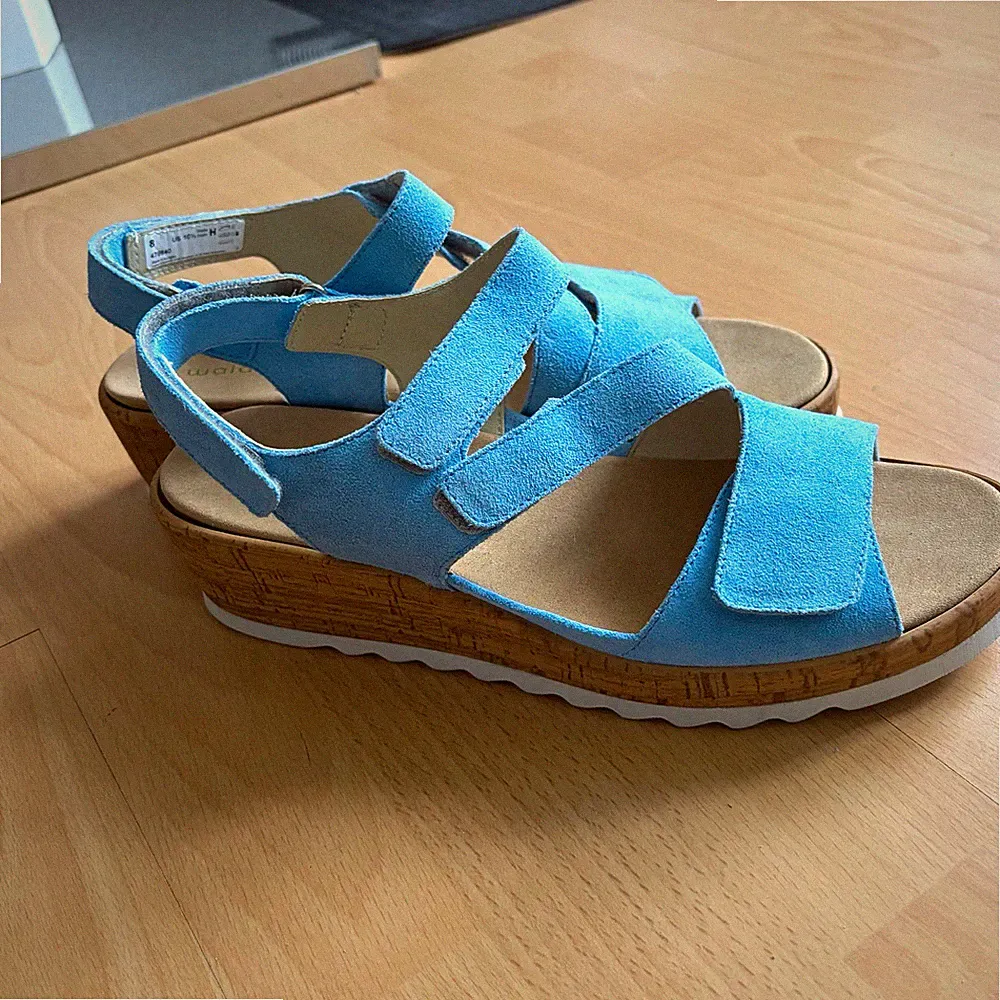 Waldläufer Damen Sandalen Blau Keilabsatz Klett Weite H Gr.42 neuwertig