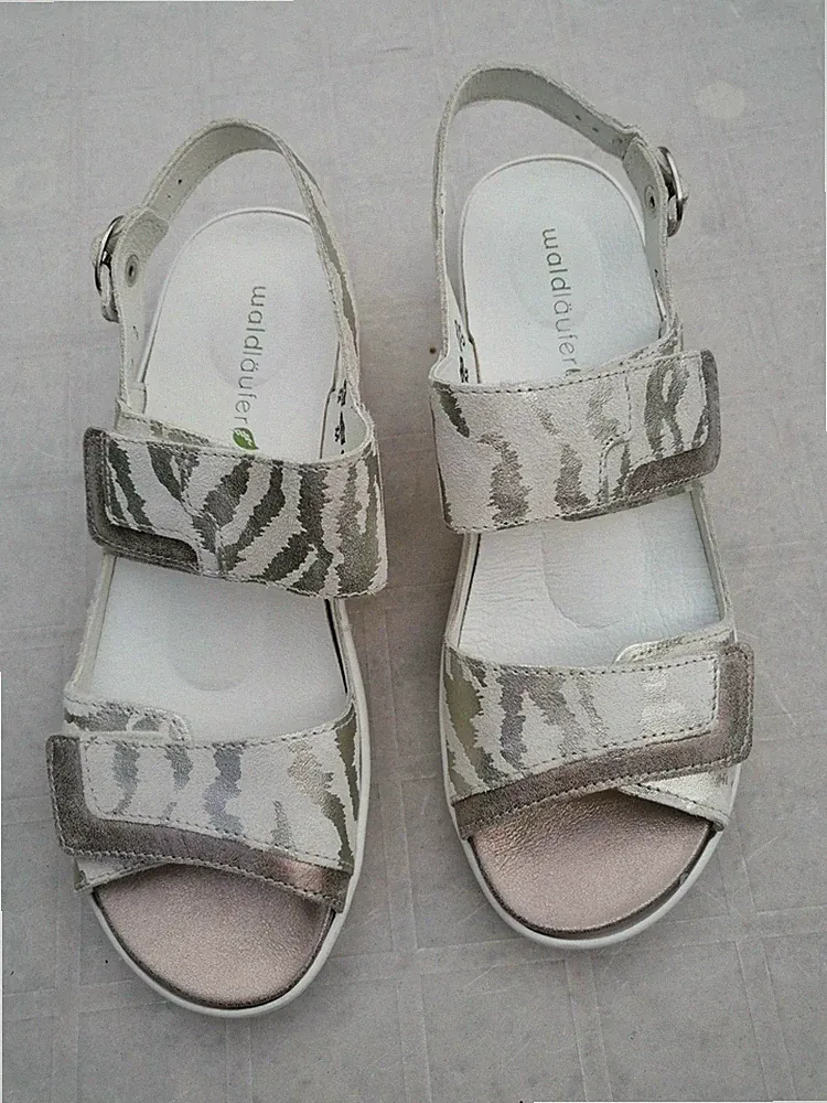 Waldläufer Damen Sandalen Weiß/bronze/ gold Gr. 7,Weite G,NEU