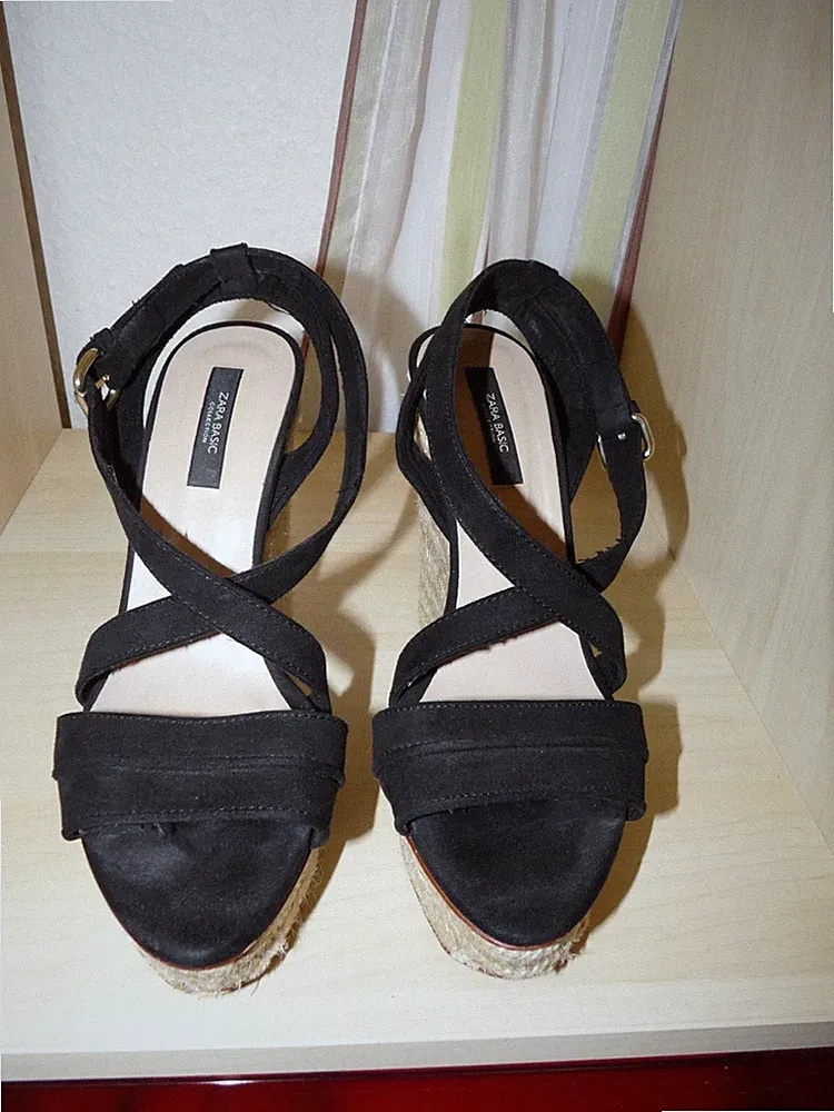 Wedge / Sandalias / Sommerschuhe, Gr. 37, Zara, schwarz, 12 cm Absatz, TOP