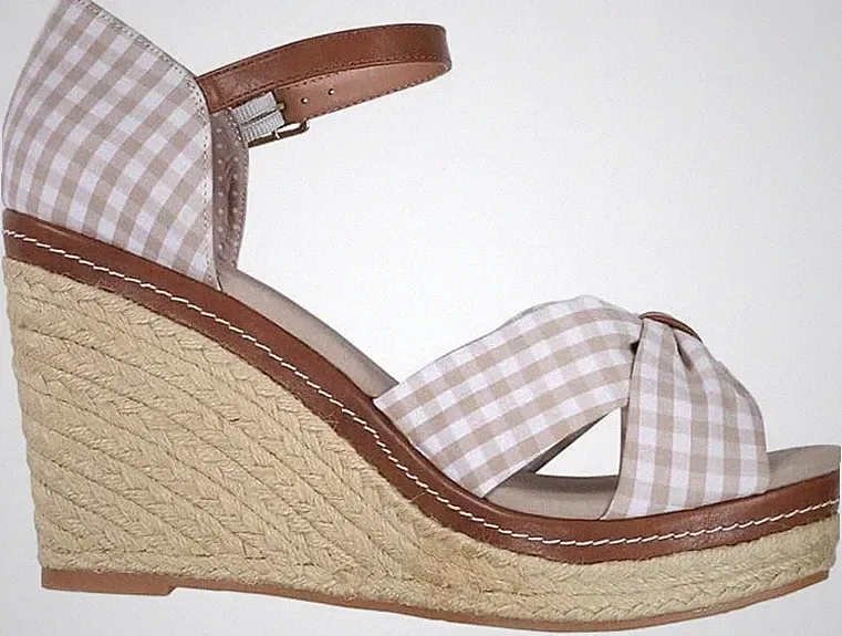Wedges mit Keilabsatz beige kariert Peeptoe Sandale Sandalette von Krüger Madl