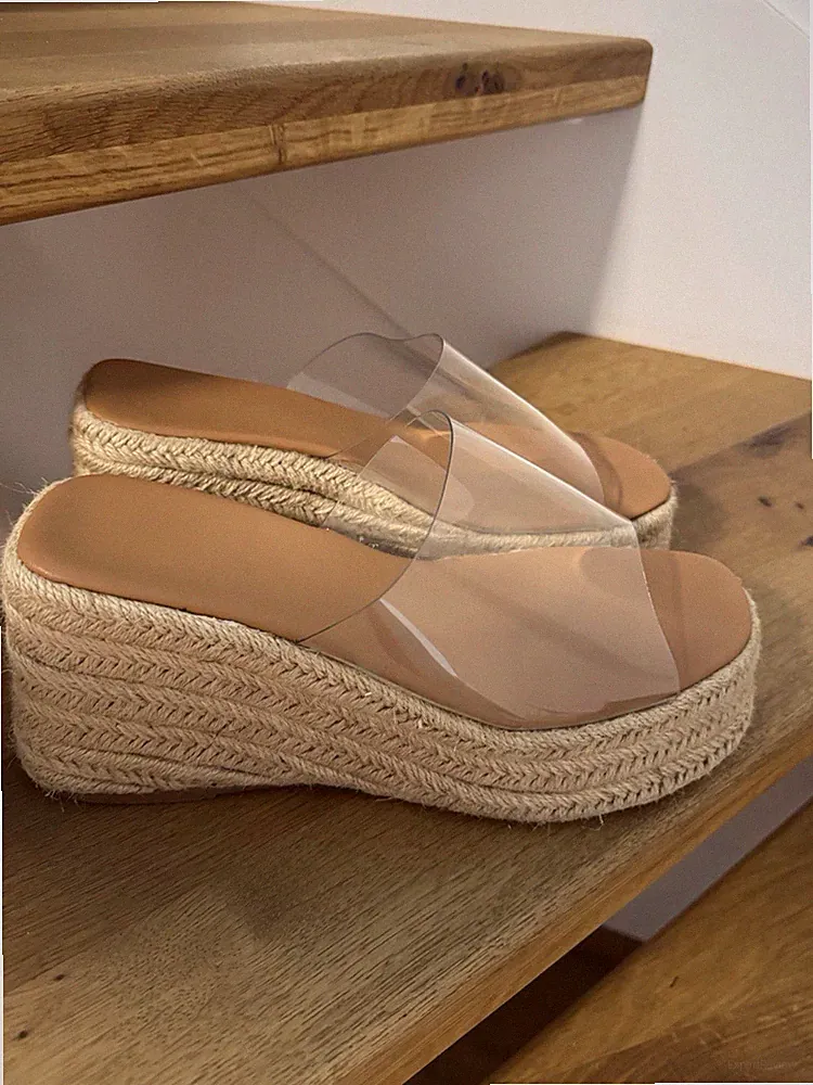 Wedges Sandalen mit Keilabsatz Damen Größe 39 Transparent High Heels wie neu