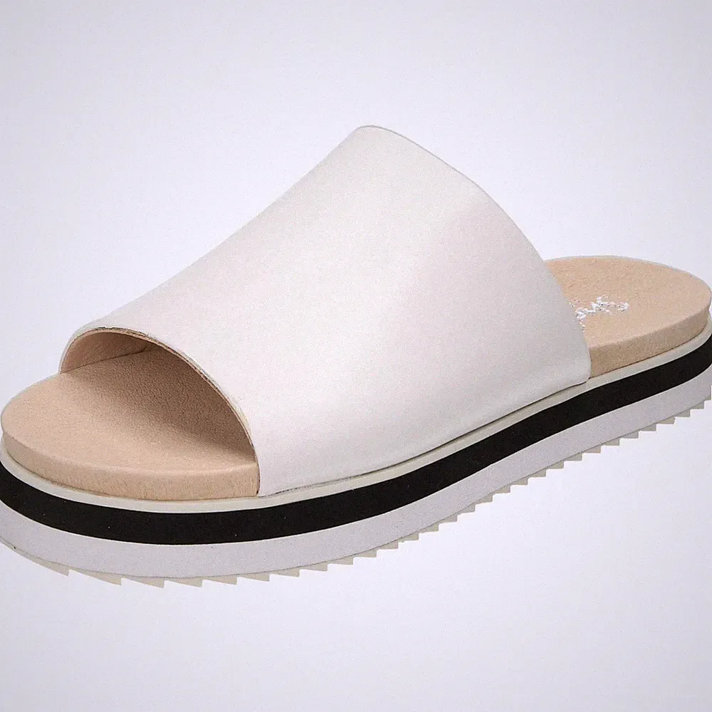 Weiße Leder Sandalen Pantoletten Peeptoe Pantoletten Damenschuhe klobige Clogs Slipper