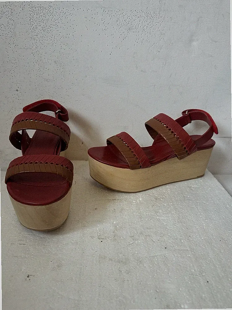 Whistles rote Leder Plateau Sandalen Größe UK 4 EU 37