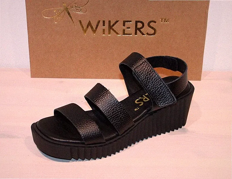 WIKERS Leder Sandale Klett-Sandalette Keilabsatz Wedges - Made in Spain - Neu!