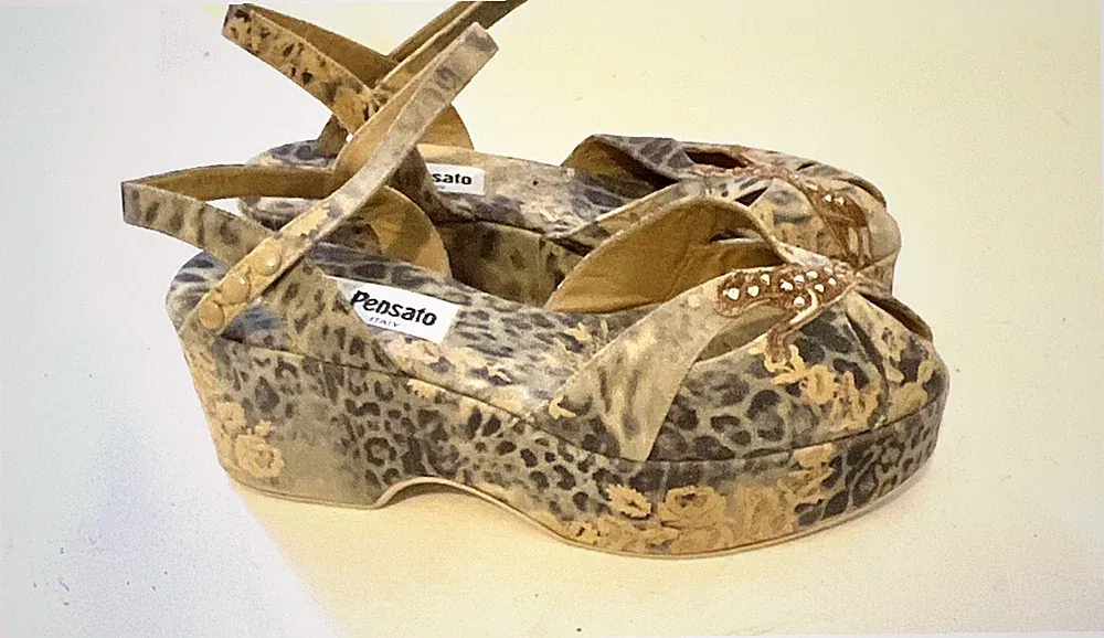 Wildleder Plateau Sandalen Leopardenmuster - Fernando Pensato - Größe 40,5 - Italy