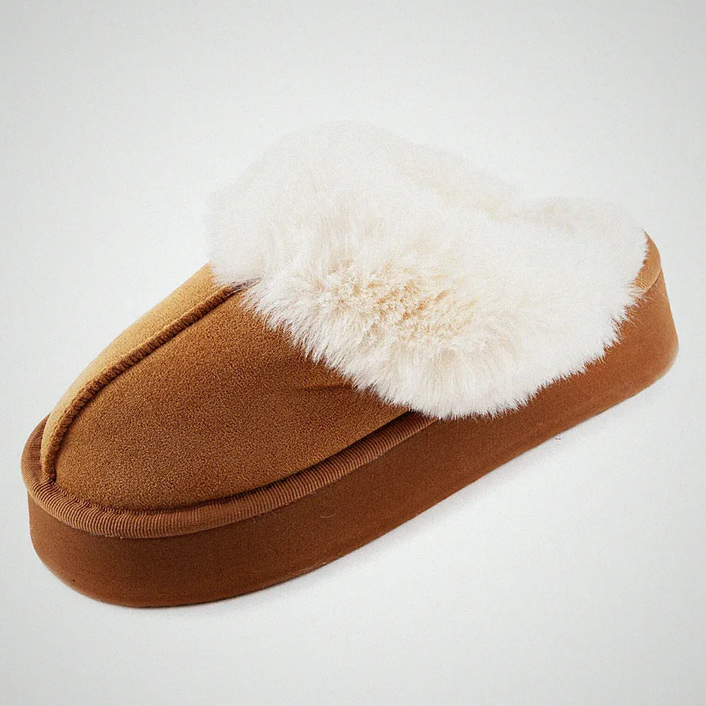 Wildleder Sabot Schuhe Damen Pelz Flatform Keilabsatz Warm TOOCOOL P416