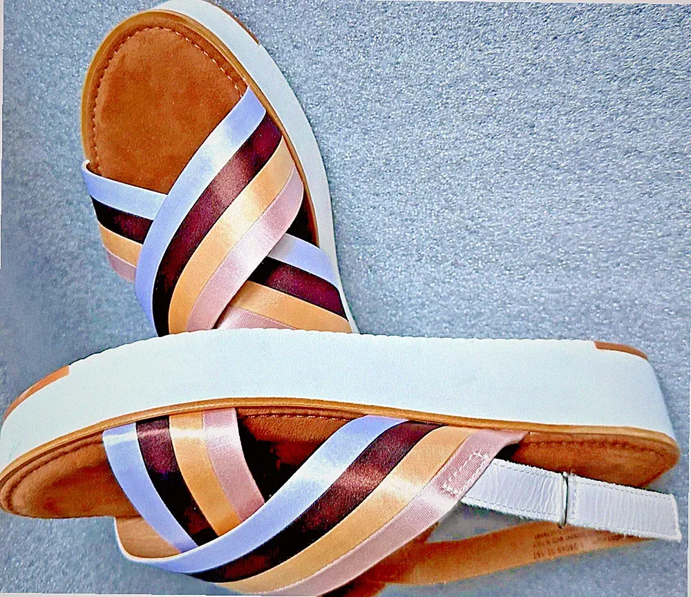 wNEU SCHÖNE Sandalen TAMARIS Touch Gr.40 Leder-Satin Weiß-Beige-Braun Weich