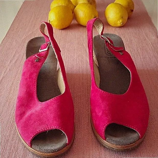 Wolky Sandalen Pink Gr. 39 Wildleder Keilabsatz Schnalle Knöchelriemen
