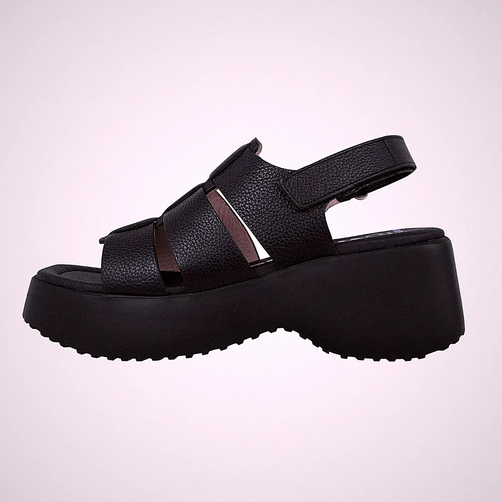 Wonders Nora Damen Sandalen Plattform Keilabsatz Schwarz Echtleder D-9724