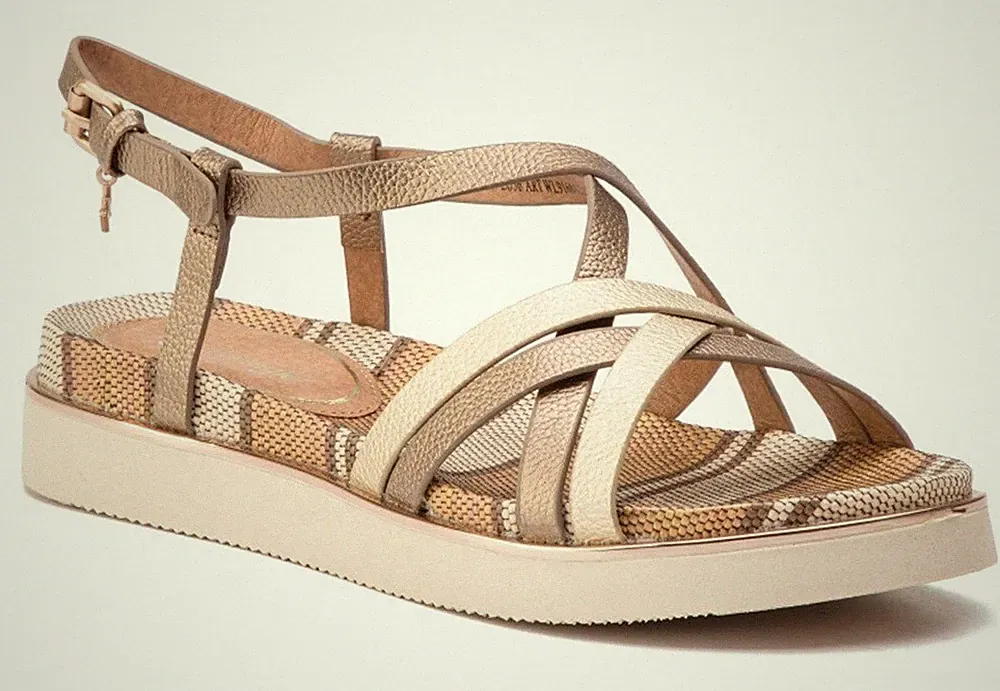 WRANGLER TROPICAL KAREN GOLD Schuhe Sandalen Damen Leder Keilabsatz Plateau Absatz