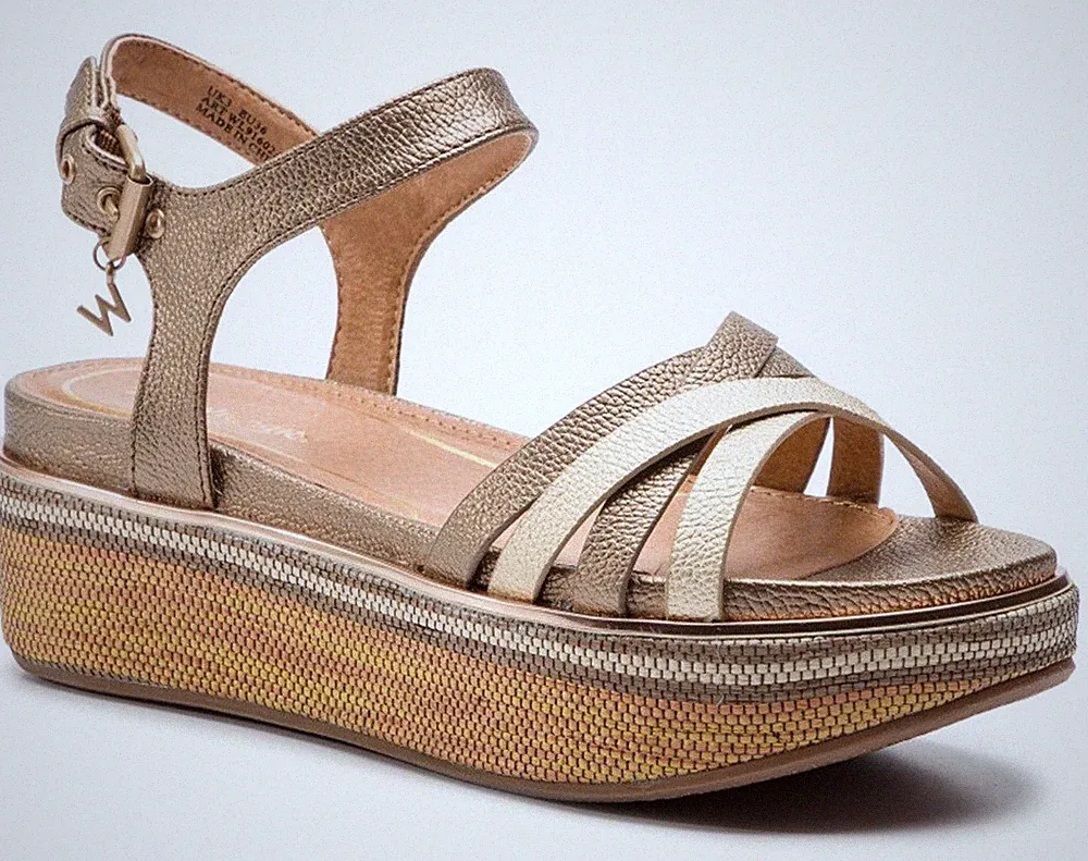 WRANGLER TROPICAL NICO GOLD Schuhe Sandalen Damen Leder Keilabsatz Plateau Absatz